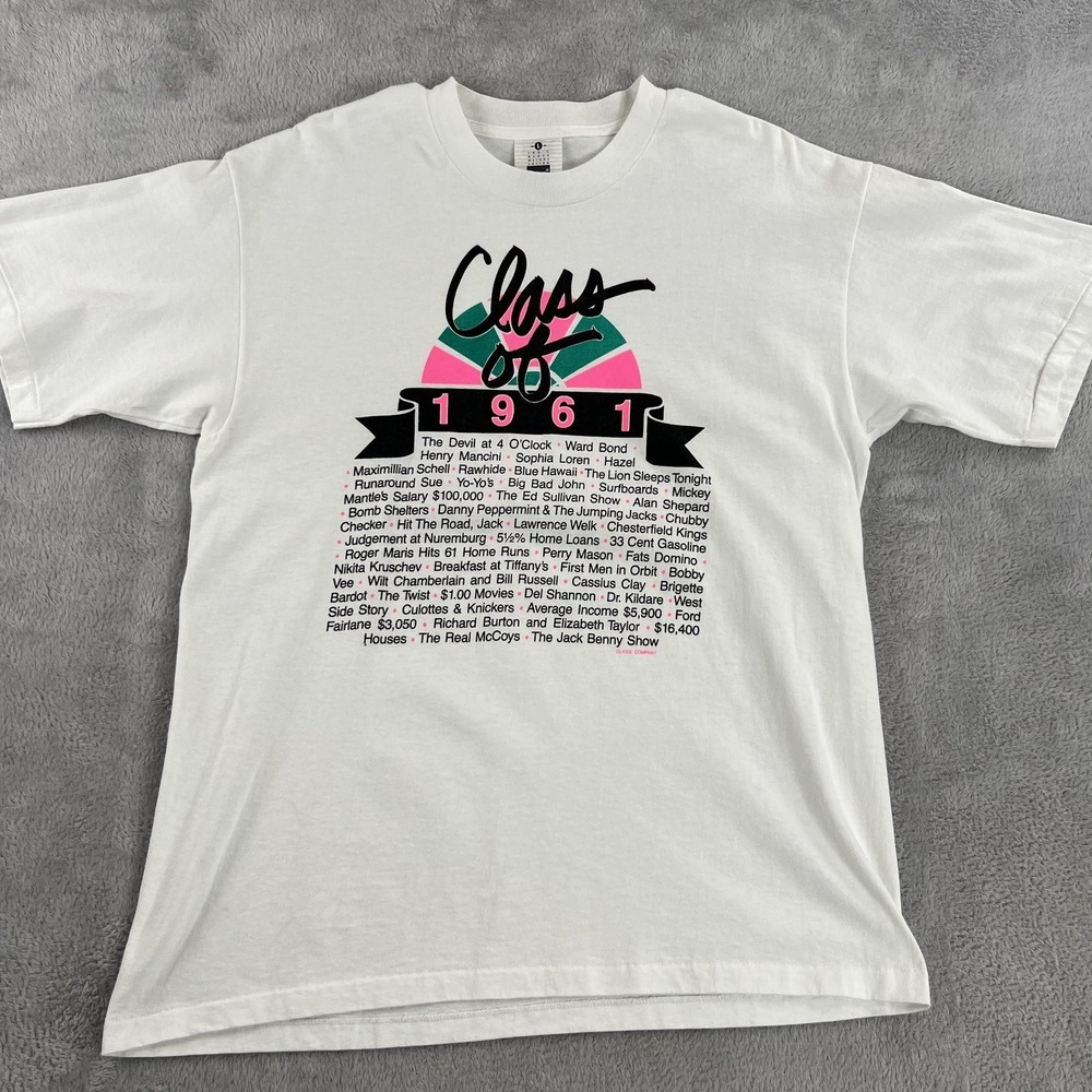 Vintage Lee Class of 1961 Graphic T Shirt L White Men Single Stitch Reunion Tee